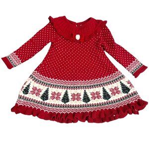 Tahari Baby Sweater Dress Girls Size 24M Red White Green Fair Isle Christmas